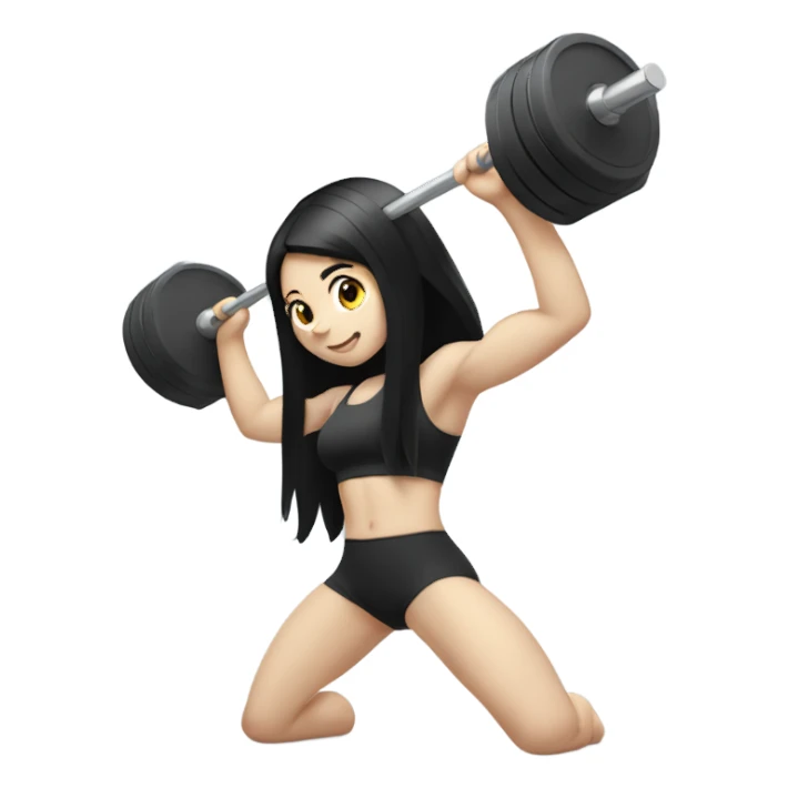 Pale girl with long black hair lifting weights sticker