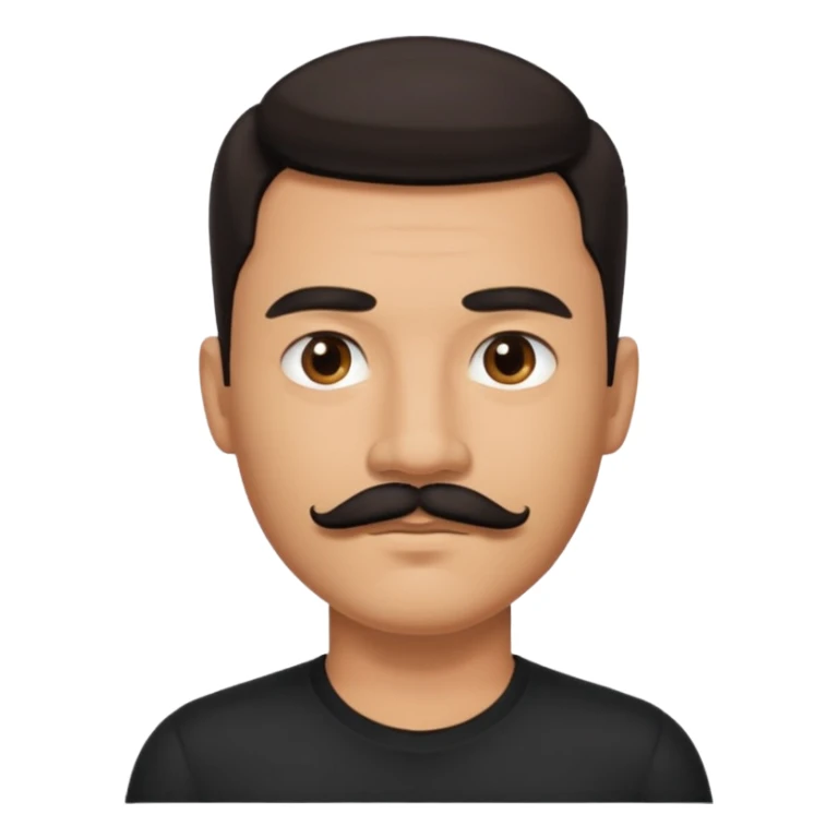 black shirt with mustache look, keep hair the same, remove the wrinkles sticker