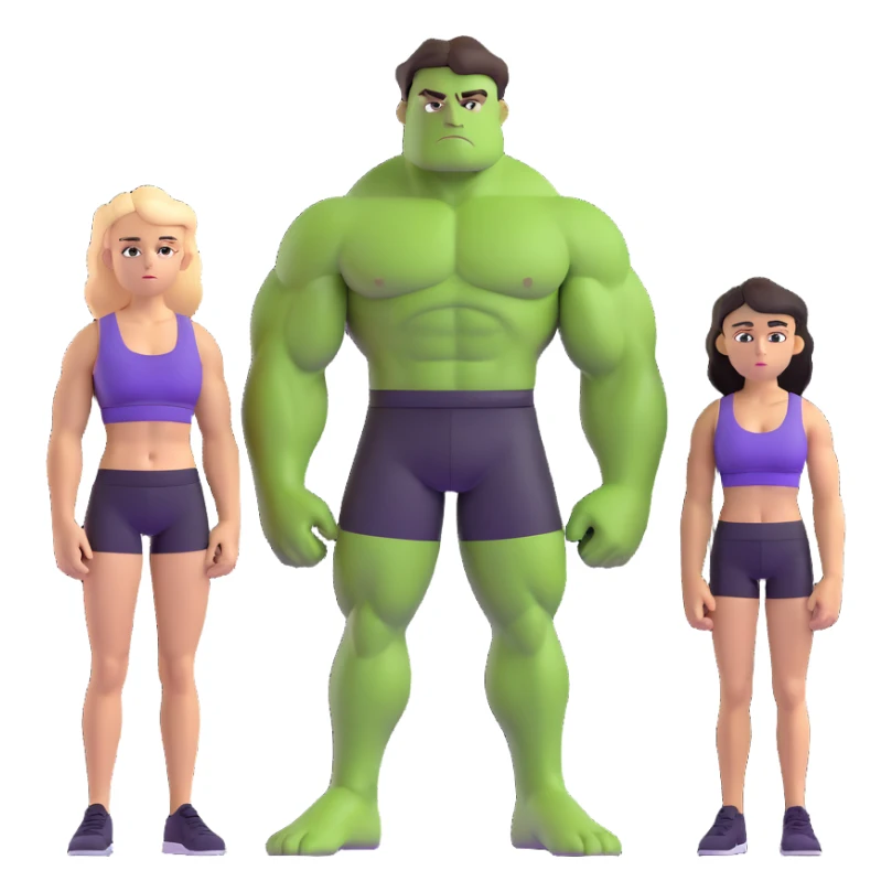 muscular green man and woman standing side by side, both with serious expressions, man in purple tank top, woman in black sports bra, dramatic lighting, hulk couple sticker