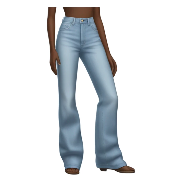 Realistic Wide Long leg high waisted light blue jeans, isolated sticker