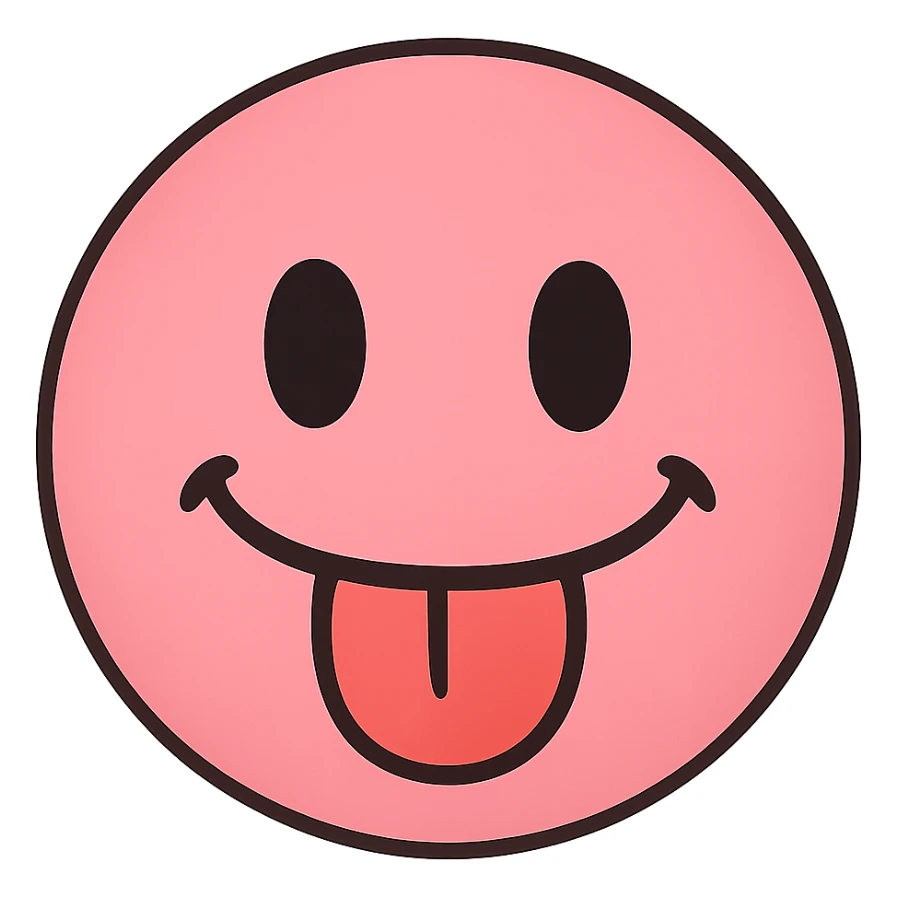 pink face with tongue out emoji, digital illustration sticker