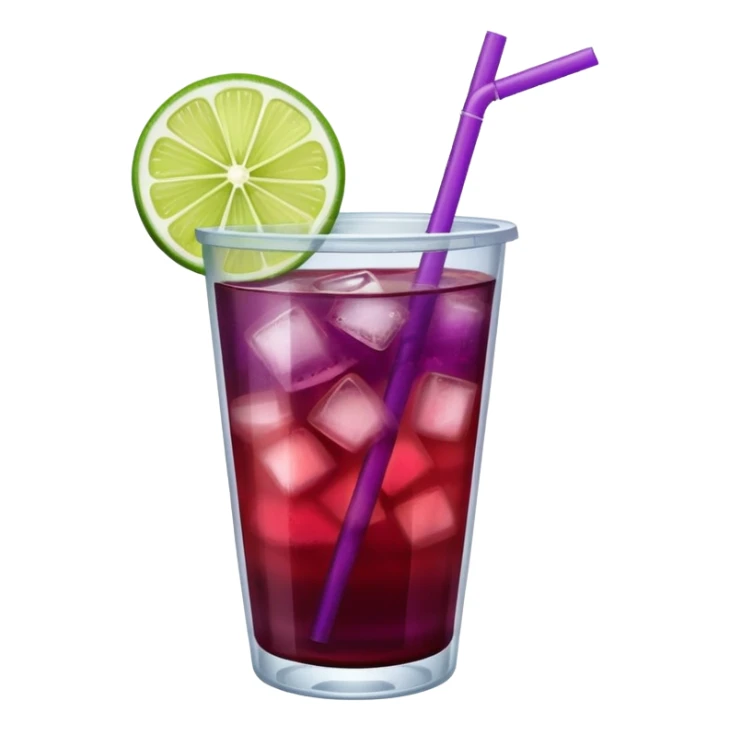 maroon purple cocktail with a lime in a plastic cup with lid and straw  sticker