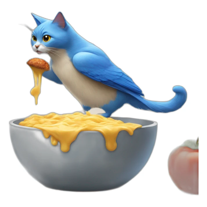 cat who is eating Tchoupi and is attacked by a blue bird sticker