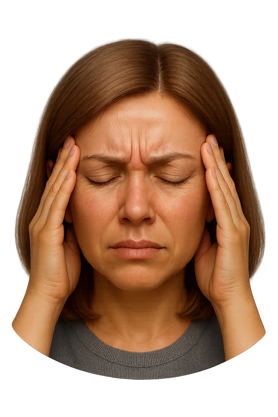 emoji stile iphone di donna con mal di testa, iperrealistico 4k sticker