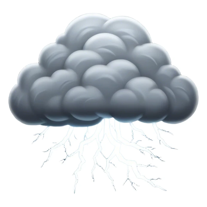 Cinematic Realistic Thunderstorm Emoji, Dark and dramatic, with swirling gray clouds illuminated by occasional flashes of lightning. The air crackles with energy as the storm builds, while heavy rain cascades down in sheets. Soft glowing outline, capturing the essence of power, intensity, and natural fury in a breathtaking thunderstorm! sticker