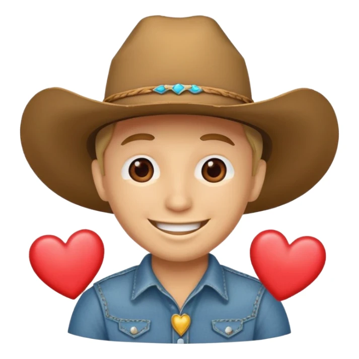 Smily face no body with cowboy hat and hearts sticker