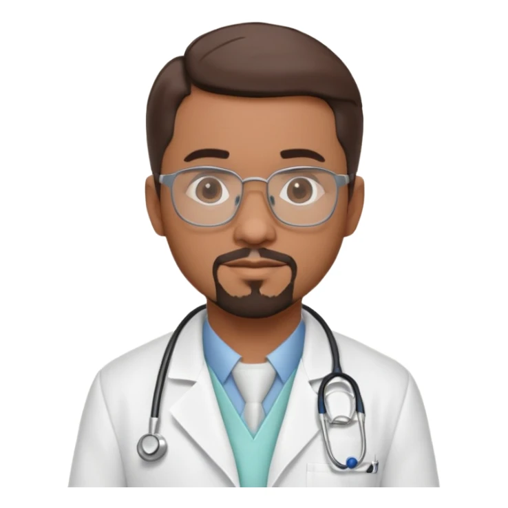 “Create a 3D cartoon-style doctor named Dr. Avery” Grey’s Anatomy – for a polished medical vib. with medium-brown (Puerto Rican) skin, short hair showing subtle gray streaks, a neat goatee, glasses, a white lab coat embroidered ‘Alfredo,’ and a stethoscope around his neck. Close up sticker