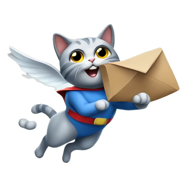super hero cat that is flying and holding an inbox sticker