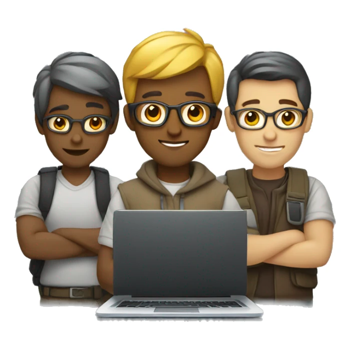 group of developers with a laptop sticker