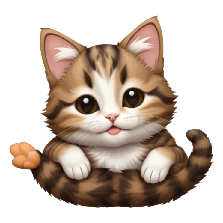 dark brown tabby and white kitten in funny positions stretched our upside down with eyes closed sticker