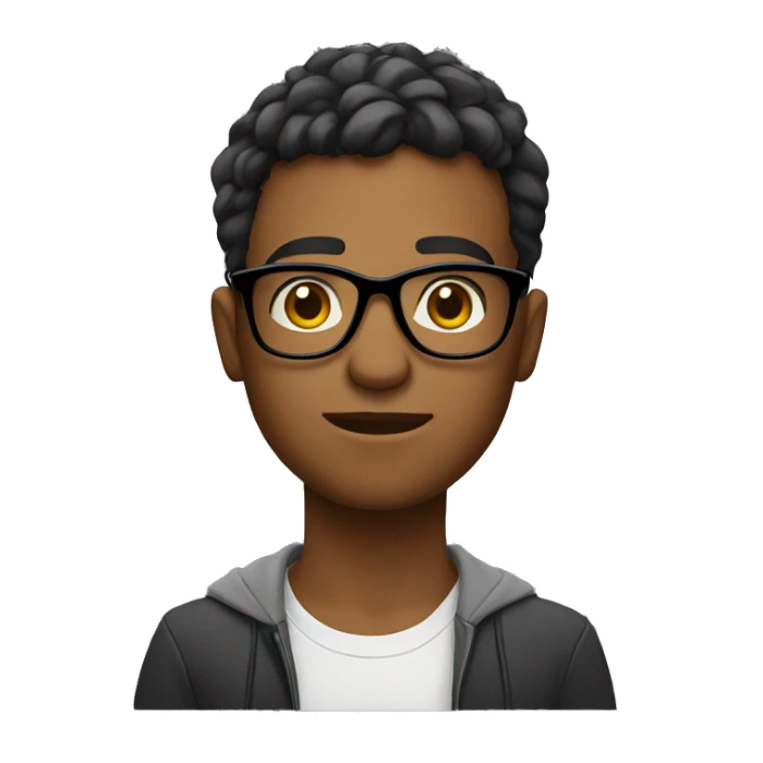 student with glasses with a computer in front of him. He looks concentrated. sticker