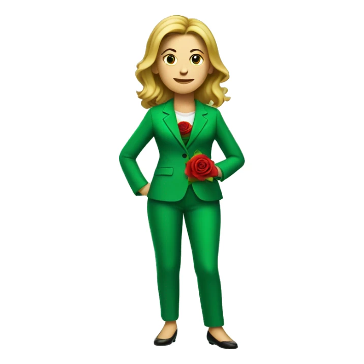 lady in green suit with rose on stomach sticker