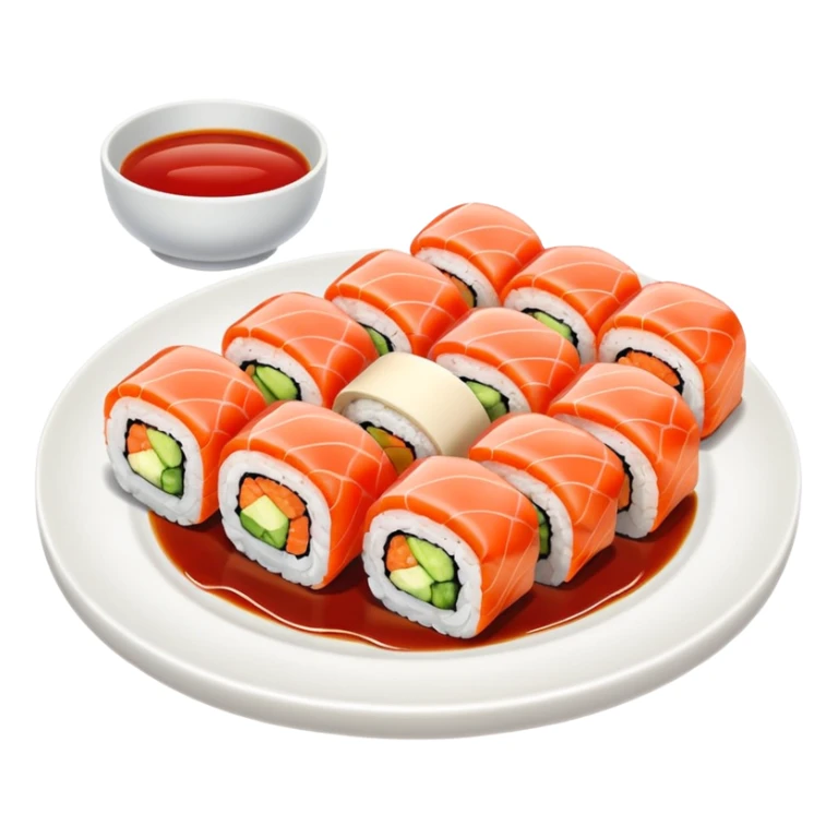 Sushi rolls with sauce on top in a plate sticker
