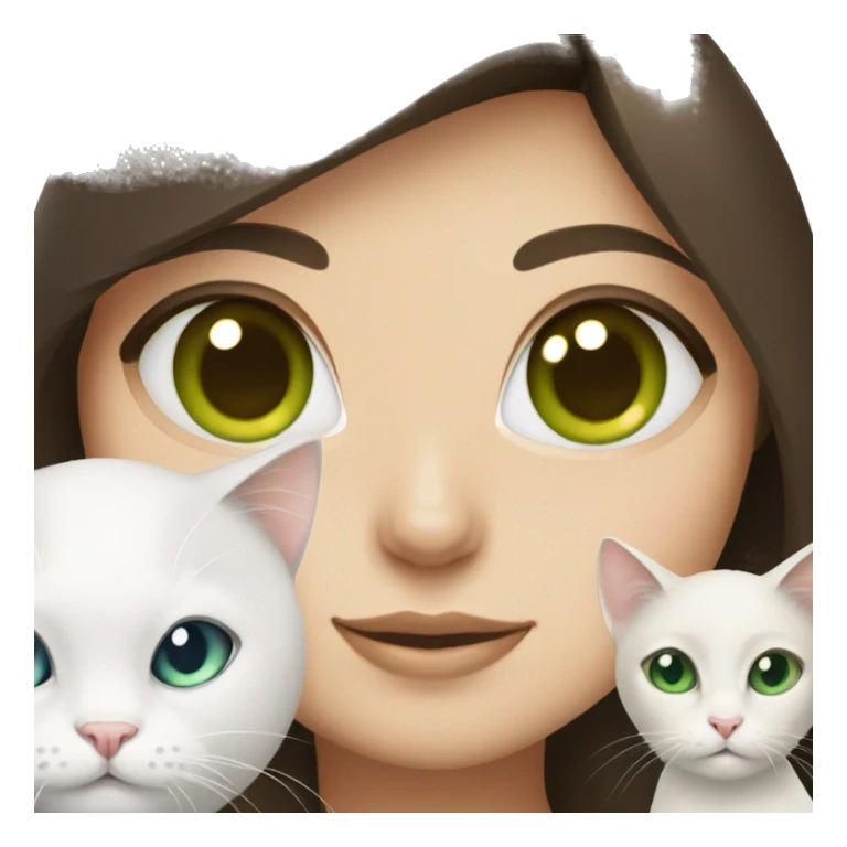 brunette with green eyes holds a white cat with blue eyes sticker