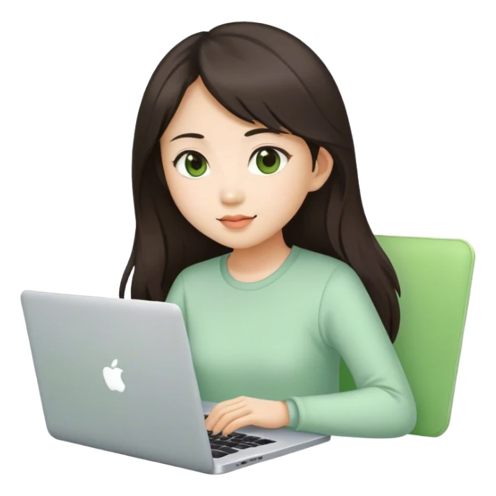 Long brunette Asian girl with light green laptop  sticker