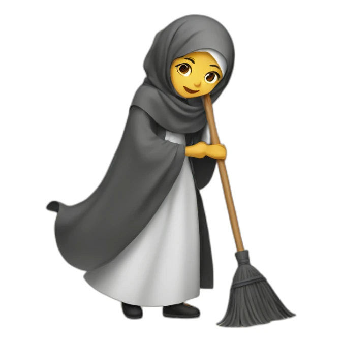 a woman in a hijab is sweeping the floor sticker