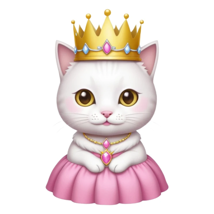 White cat with princess crown and pink clothes sticker