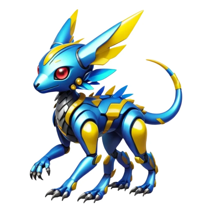  exotic shiny colorful futuristic modern cyber-Fakémon-Digimon-Trico-creature sticker