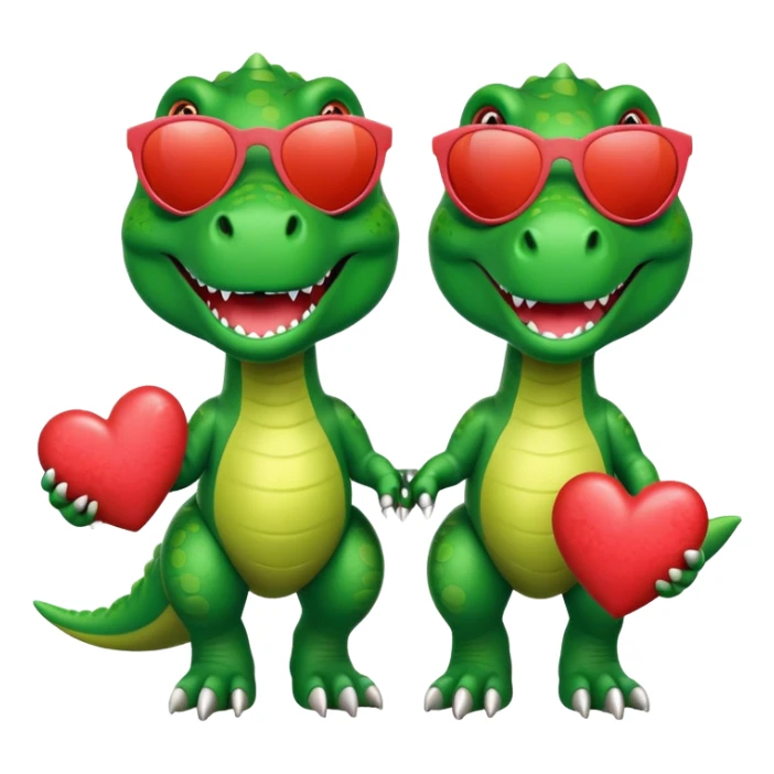 2 t-rex wearing sunglasses in love with hearts sticker