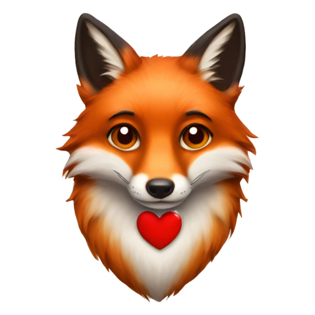 deep lush red fox face with tiny red heart instead of eyes sticker