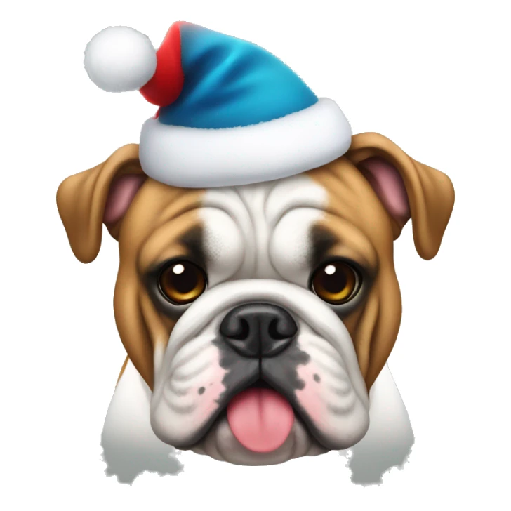 English bulldog wearing a Christmas hat sticker