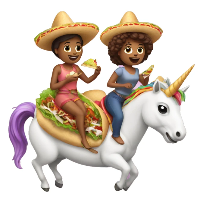 two women eating tacos riding a unicorn sticker