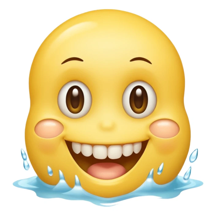 Yellow smiley face holding back tears with realistic watery eyes, and a big human tooth smile sticker
