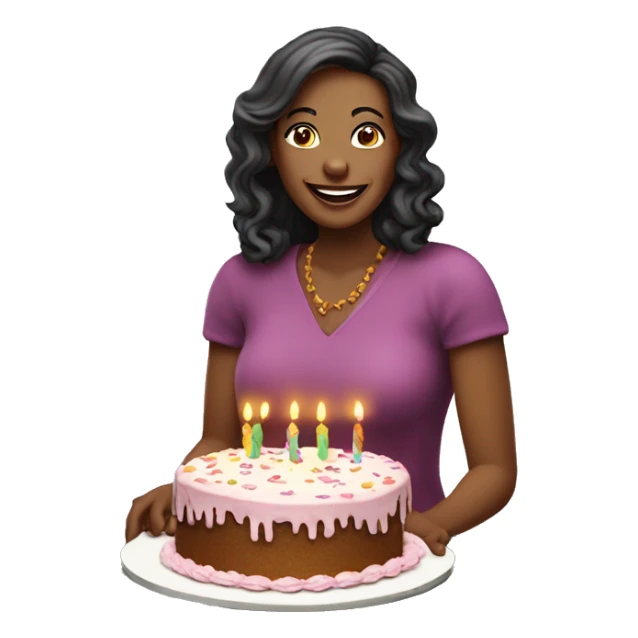 40 years old woman happy with a brithday cake sticker