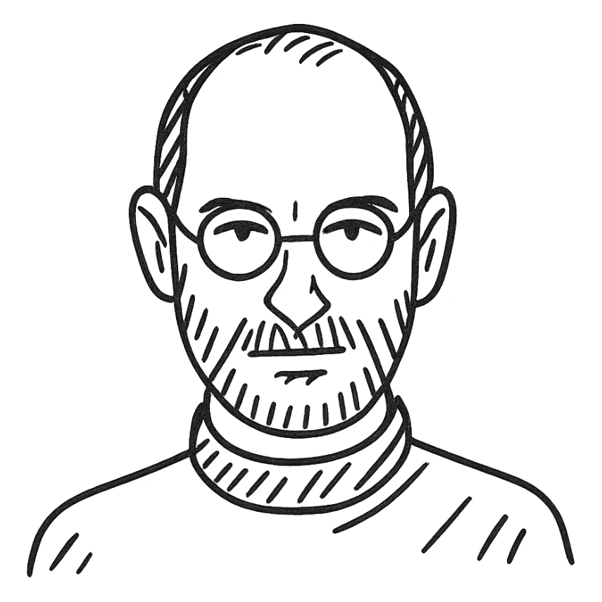 hand drawn outline icon of Steve Jobs, turtleneck, glasses sticker