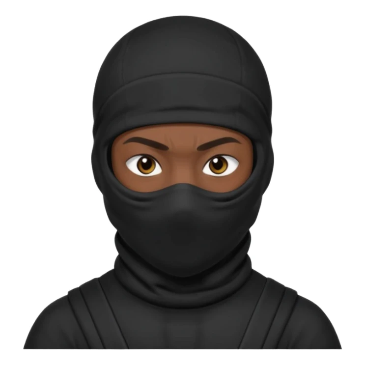🥷🏽: inspire toi de cet emoji faisant en sorte qu’il est les mains sur les deux côtés de la tête, garde sa cagoule noir avec uniquement ses yeux apparent  sticker