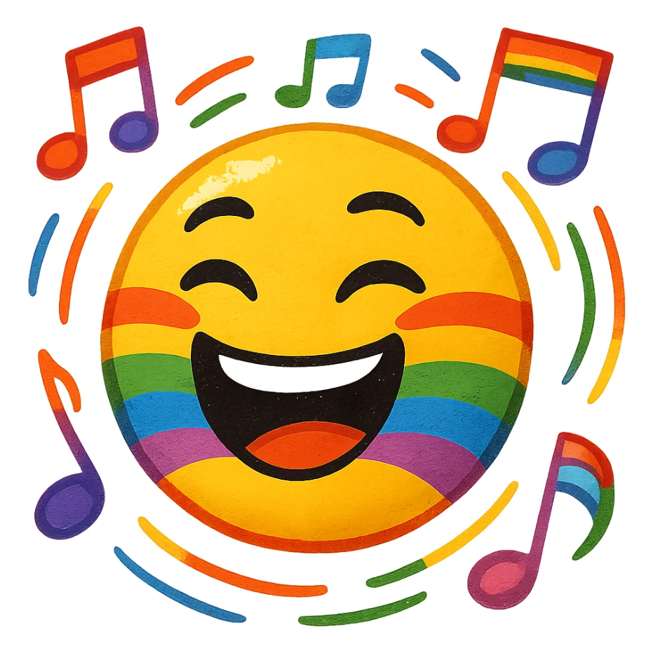 gay pride emoji, rainbow musical note, lively and bright sticker