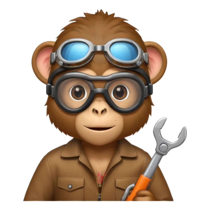 Curious monkey with goggles, holding a wrench or small gadget. sticker