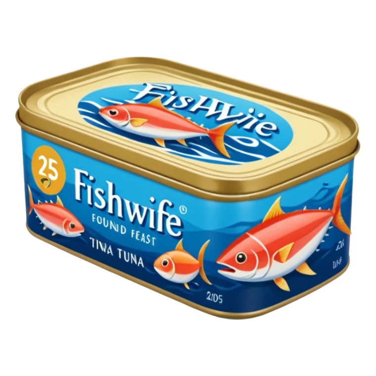 Create a logo using the Fishwife tinned tuna packaging and color scheme.  Wording should read: "The Fishwife Founder Feast 2025" sticker