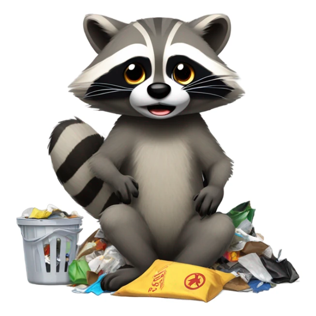 Raccoon cleaning trash sticker