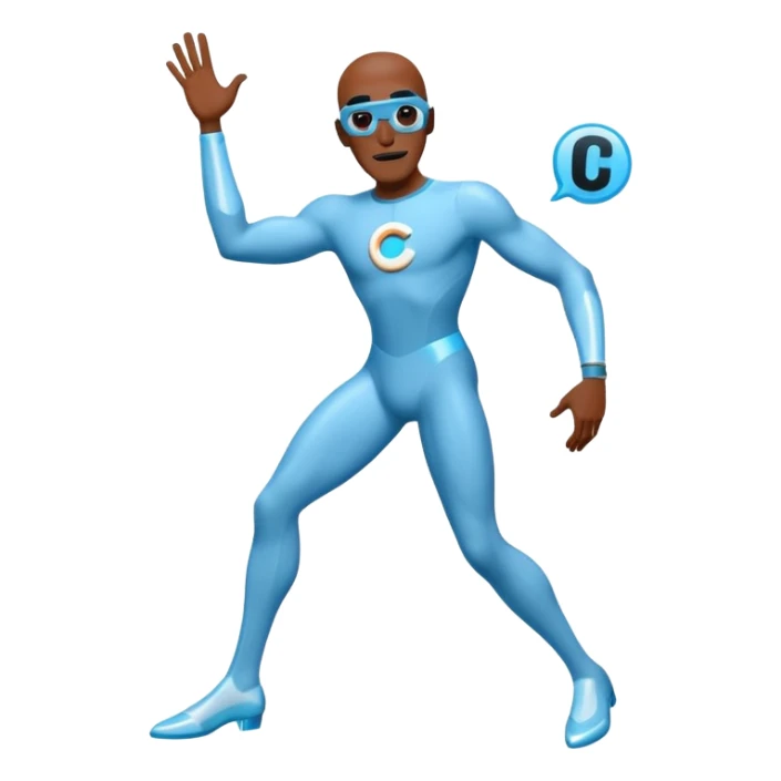 Frozone character in retro stickers style, dynamic pose, icy effects, bold outlines, vibrant colors he says "c'est carré dans l'axe" sticker