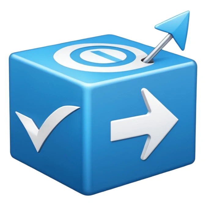 create an emoji with a tilted blue box with a white arrow in it make sure its kinda small sticker