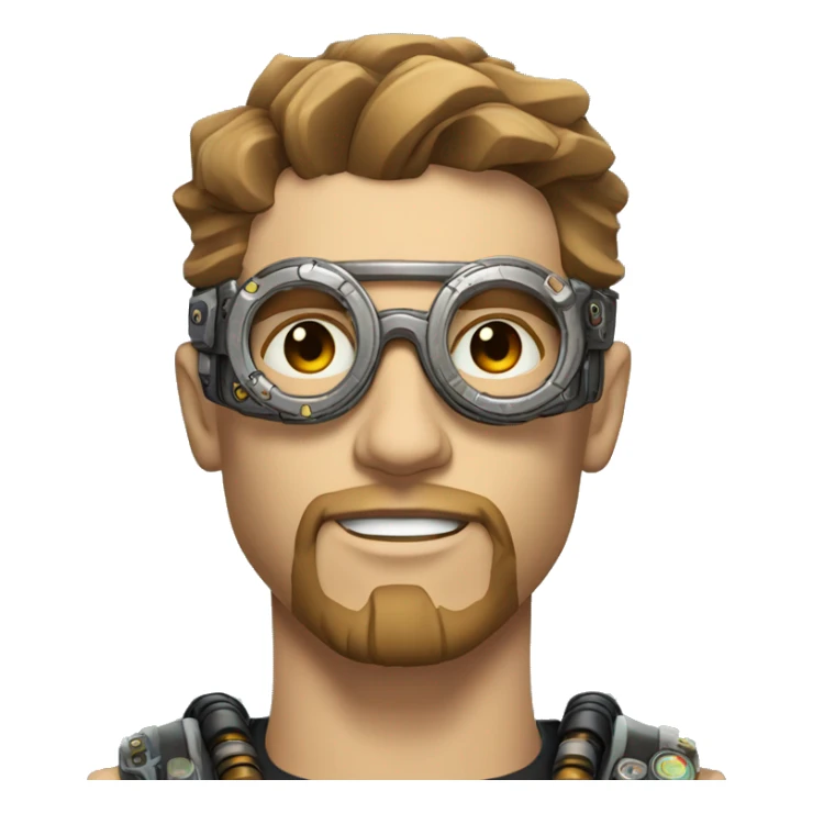 Male cyborg head with light brown hair, light brown beard, steampunk glasses, circuits, wires  sticker