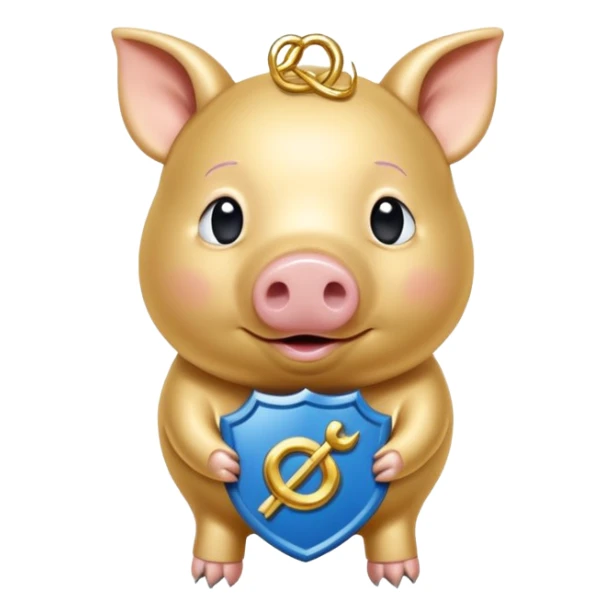 Ein stilisiertes Sparschwein, in das von oben eine Münze fällt. Daneben oder leicht dahinter ein kleines Schild, das Sicherheit symbolisiert. sticker