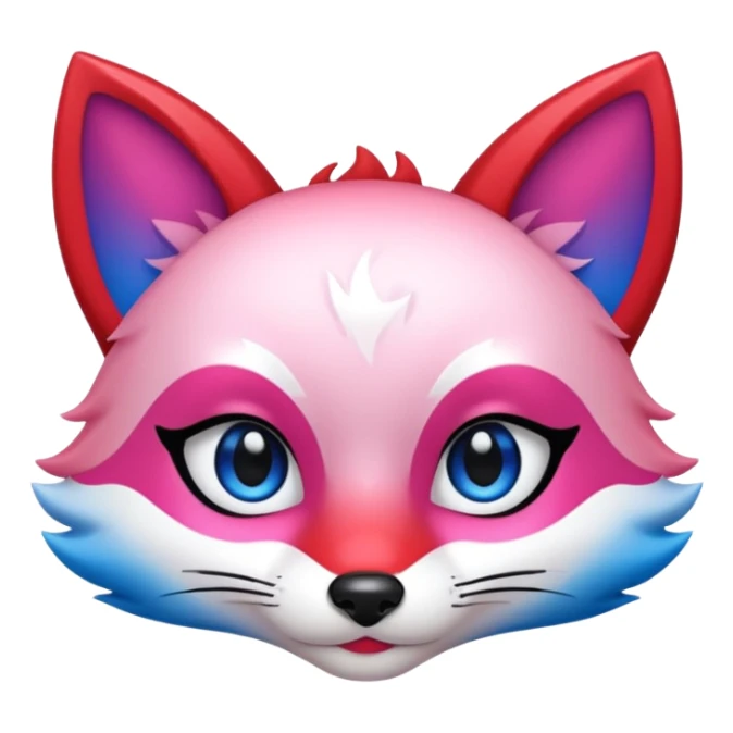 Mascara Kitsune Azul, Vermelho e Rosa degrade sticker