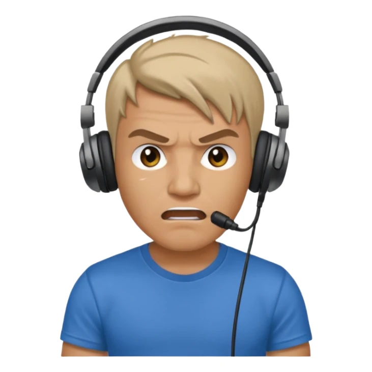 Male, angry, wearing headphone having mic, t-shirt 
 sticker