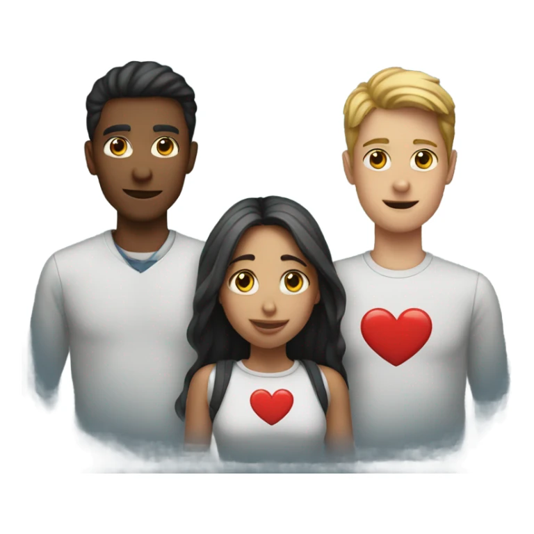 two guys and one girl with a heart sticker