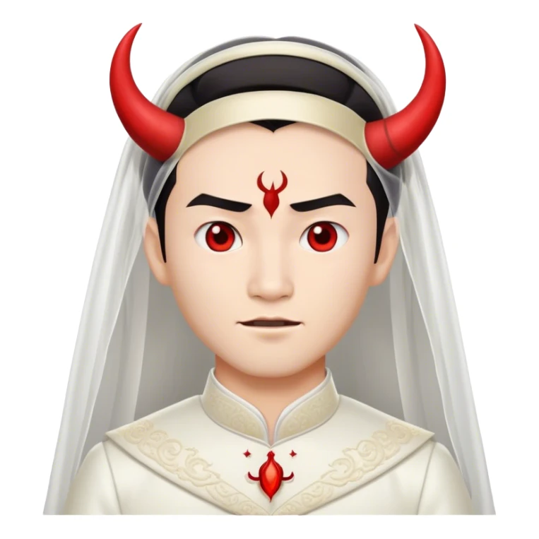 an asian male bride with the face of devil in wedding dress sticker