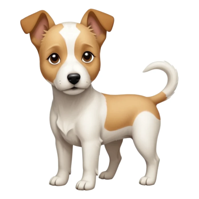 a full body facing front on of a buff white parson russell terrier looking dog the size of a kelpie with light brown long ears resting on its face and a light brown patch above one eye and a large snout. the rest of the dog is completely white.  sticker
