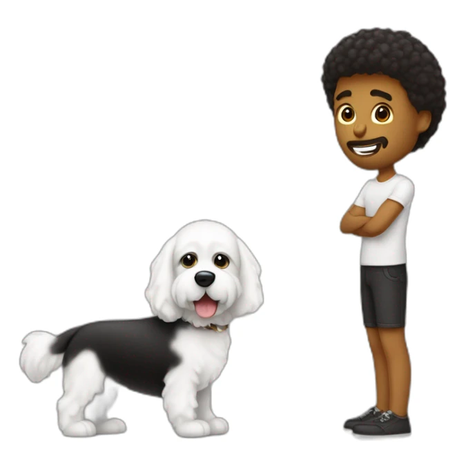 hombre blanco de pelo negro abrazando a una perrita color café raza grande sticker