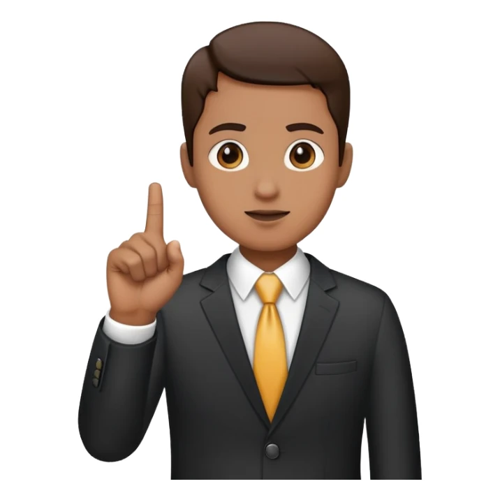 Person in business attire showing one finger pointing up sticker