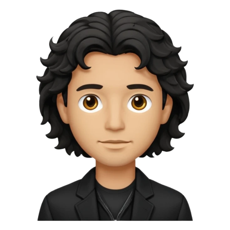 Um homem de cabelo preto e médio e ondulado com uma jaqueta preta sticker