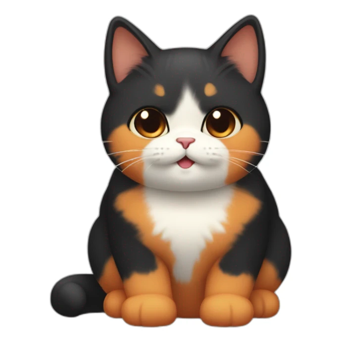 cute calico cat with a round face and chubby cheeks, black fur on left side and orange fur on right side sticker