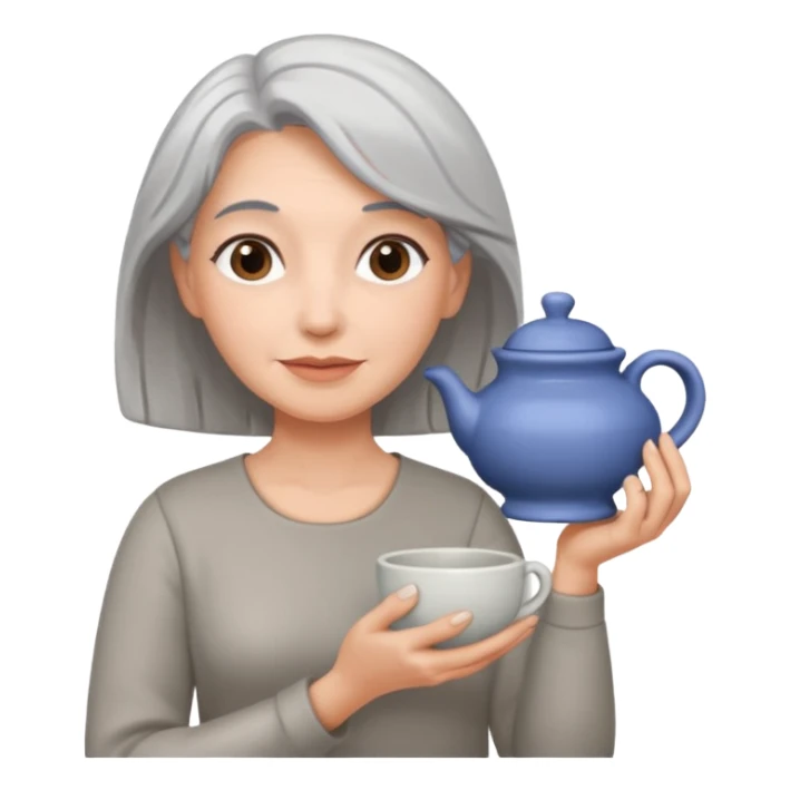 Woman with grey hair with ceramics sticker