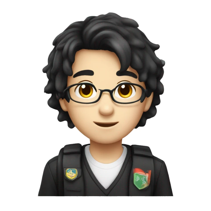 Boy student black hair wear uniform no carry bag sticker