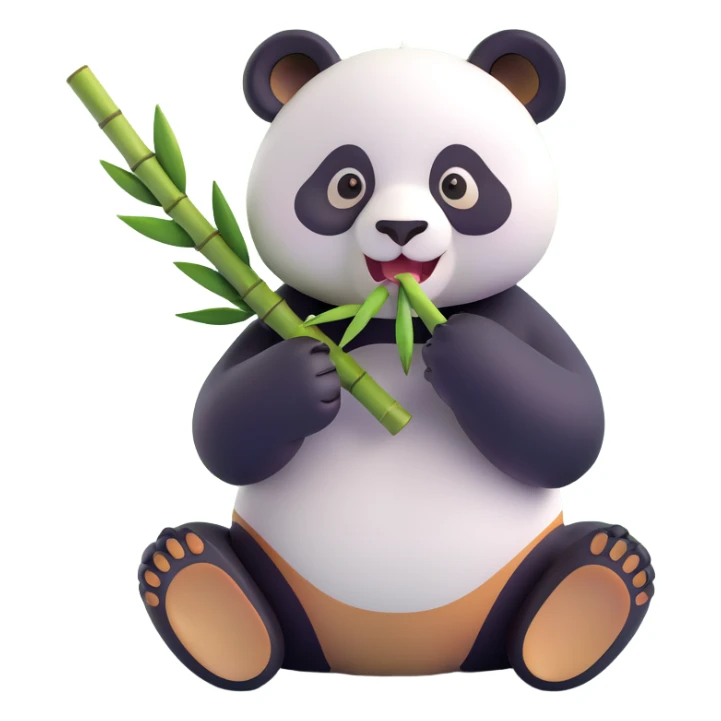 panda eating bamboo in forrest background, close up pose sticker